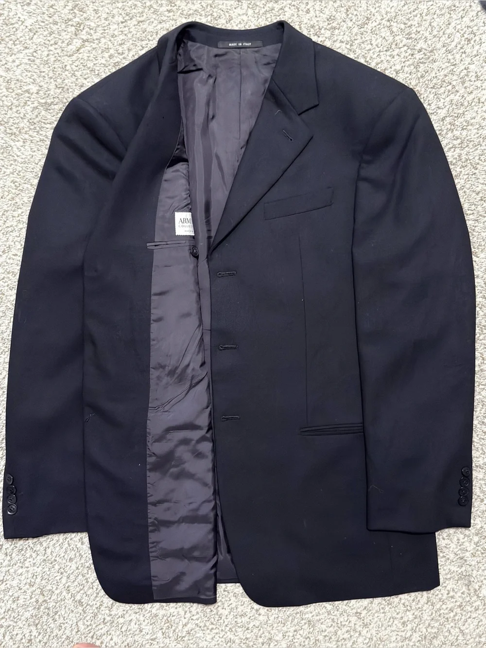 Vintage Armani Collezioni Suit Jacket Blazer Men's 40R Black made in Italy